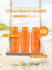 SUMMER BUNDLE - CLEAN BEACH, 3PCS NAIL ENAMEL REMOVER + NAIL FILE ORANGE
