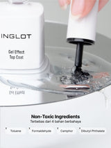 INGLOT Gel Effect Top Coat - Kutek Halal Bening/Transparan/Clear Gel-Like Finish, High Shine, 15ml